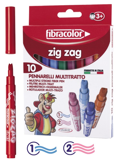 Flamastry "Zig Zag" 3 linie 10 kolorów Fibracolor 