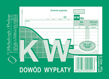 Dowód wypłaty wielokopia KW A6/60kart. M&P