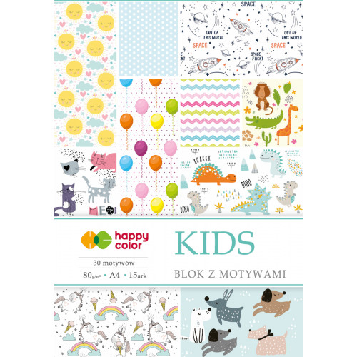 Papier kolorowy z motywami Kids A4/15kart Happy Color