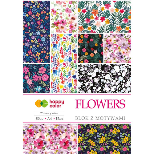 Papier kolorowy z motywami Flowers A4/15kart Happy Color