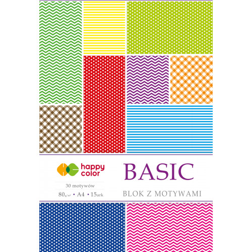 Papier kolorowy z motywami Basic A4/15kart Happy Color