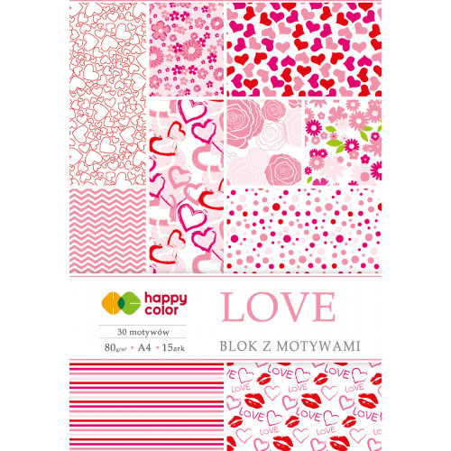 Papier kolorowy z motywami Love A4/15kart Happy Color