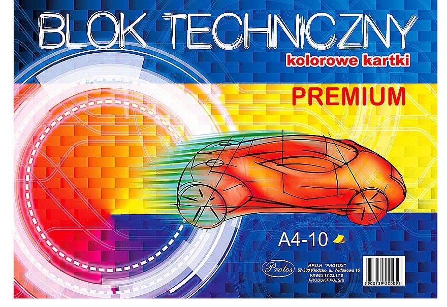  Blok techniczny kolorowy A4/10kartek 160g Protos