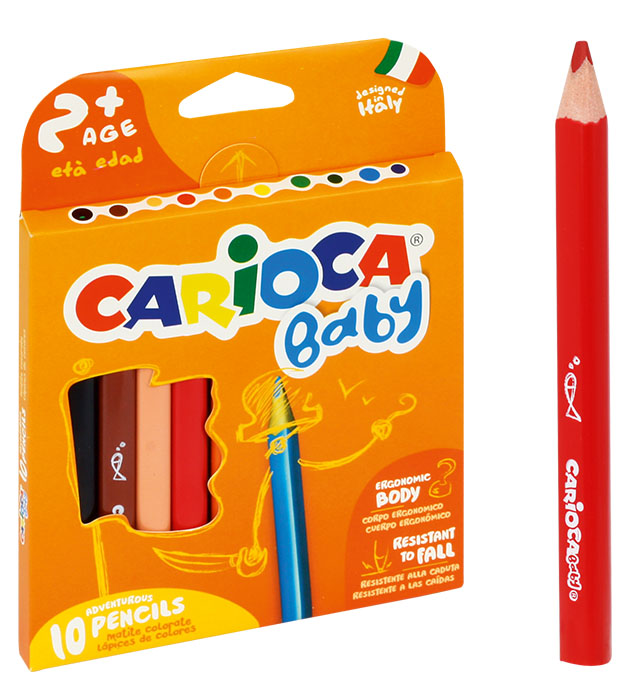 Kredki ołówkowe trójkątne Baby 10 kolorów +2 Carioca