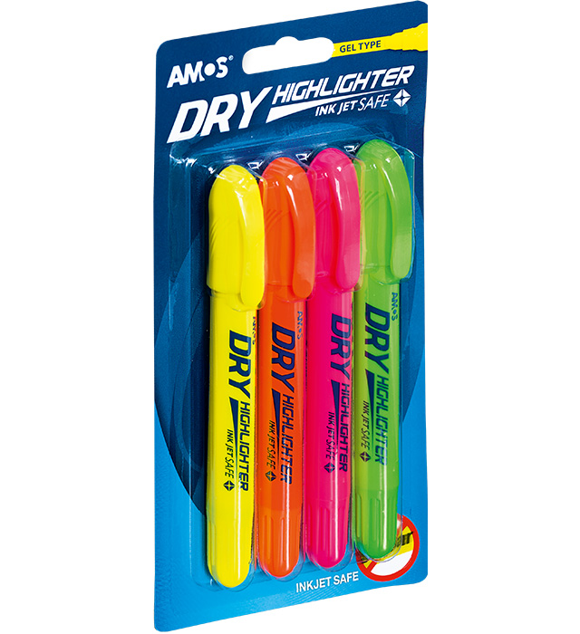 Zakreślacze w sztyfcie wykręcane neonowe 4 kolory Dry Highlighter Amos