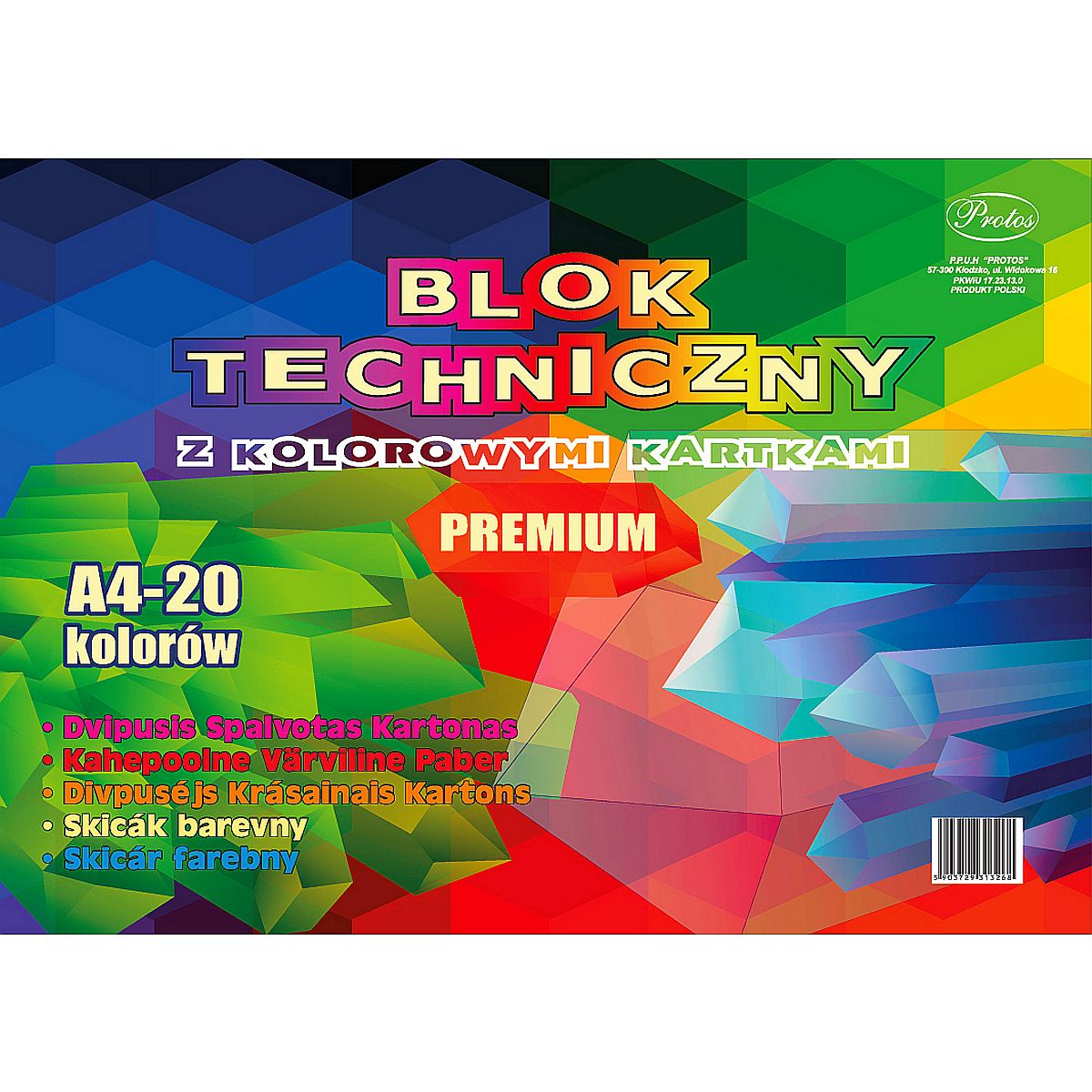  Blok techniczny kolorowy A4/20kartek 160g Protos