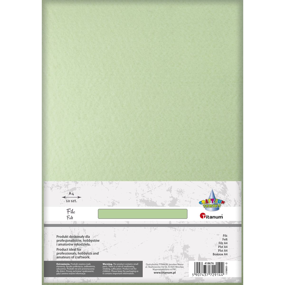 Filc A4/10ark. 200g pastelowy zielony Titanum 