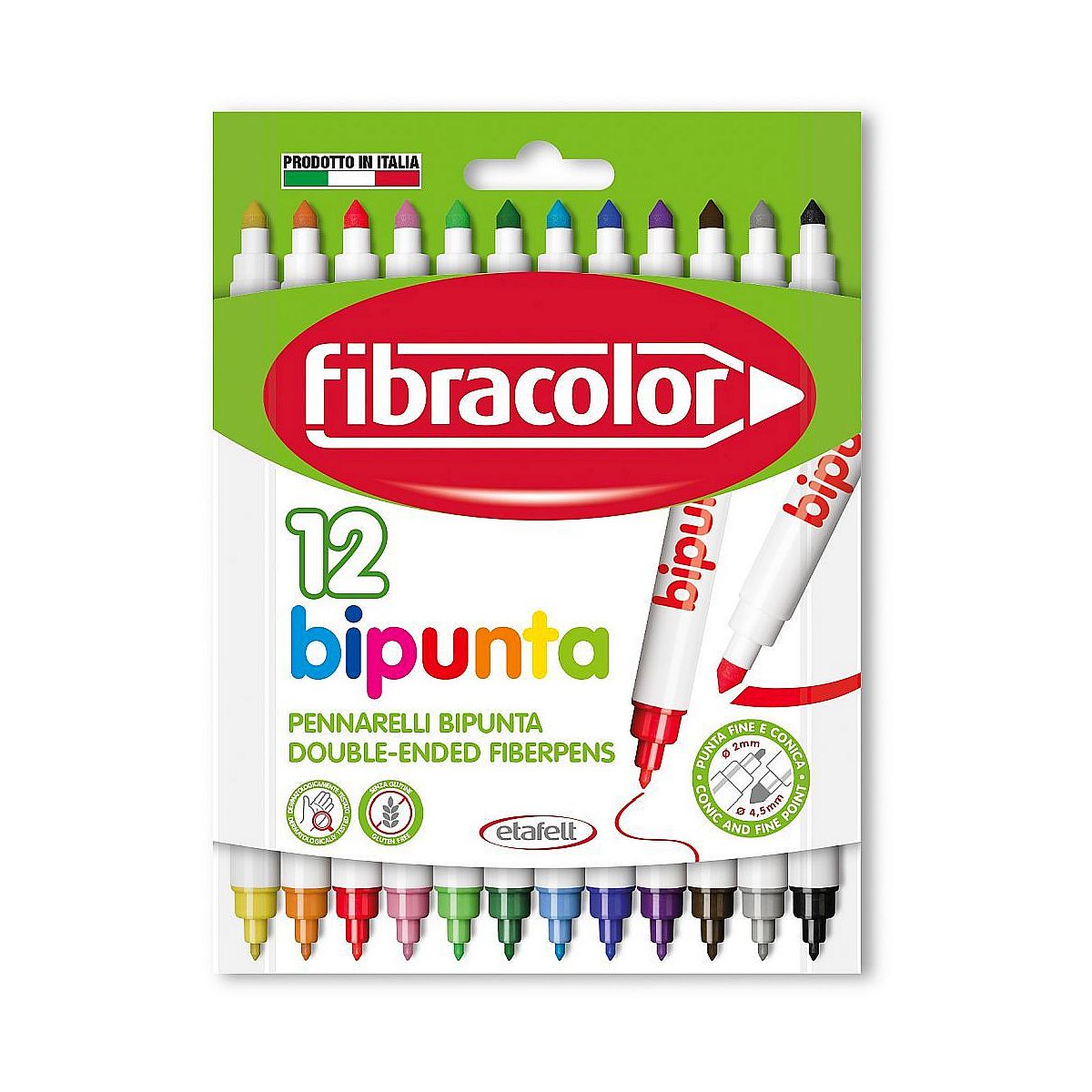Flamastry dwustronne Bipunta 12 kolorów Fibracolor