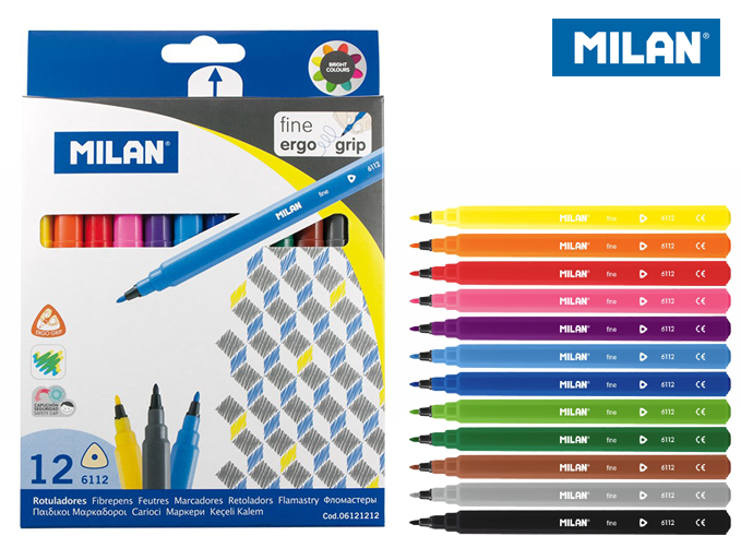 Flamastry trójkątne 12 kolorów Milan