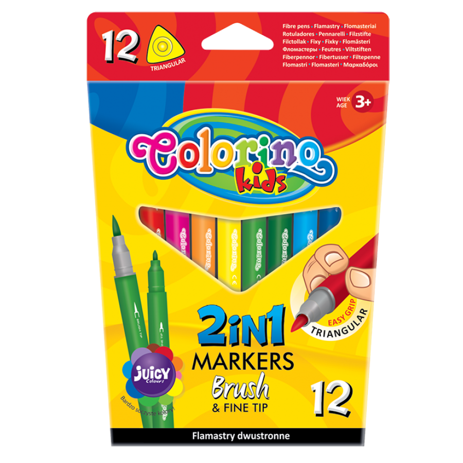 Flamastry pędzelkowe 12 kolorów Colorino Kids