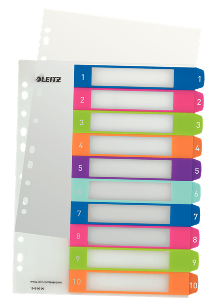 Przekładki A4 numeryczne 1-10 Maxi z kartą opisową plastikowe Leitz