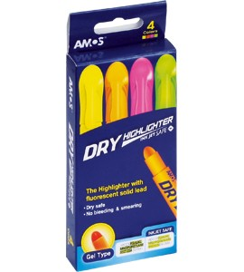 Zakreślacze w sztyfcie wykręcane fluorescencyjne 4 kolory Dry Highlighter Amos