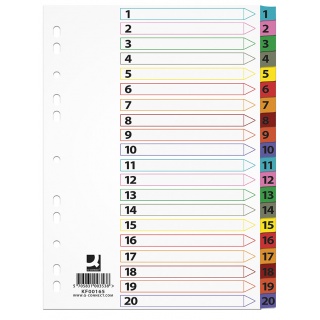 Przekładki A4 numeryczne 1-20 Mylar z indeksem laminowanym kartonowe Q-Connect