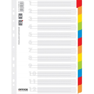 Przekładki A4 12 kolorów z indeksem laminowanym kartonowe Office Products