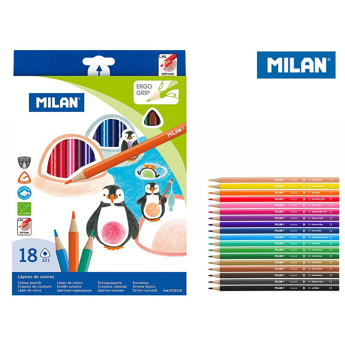 Kredki ołówkowe trójkątne 18 kolorów Milan