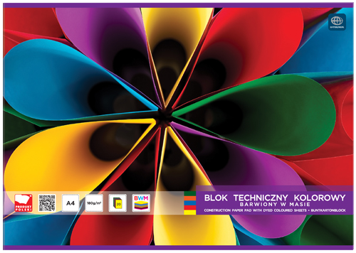 Blok techniczny kolorowy barwiony 180g A4/20 kartek Interdruk