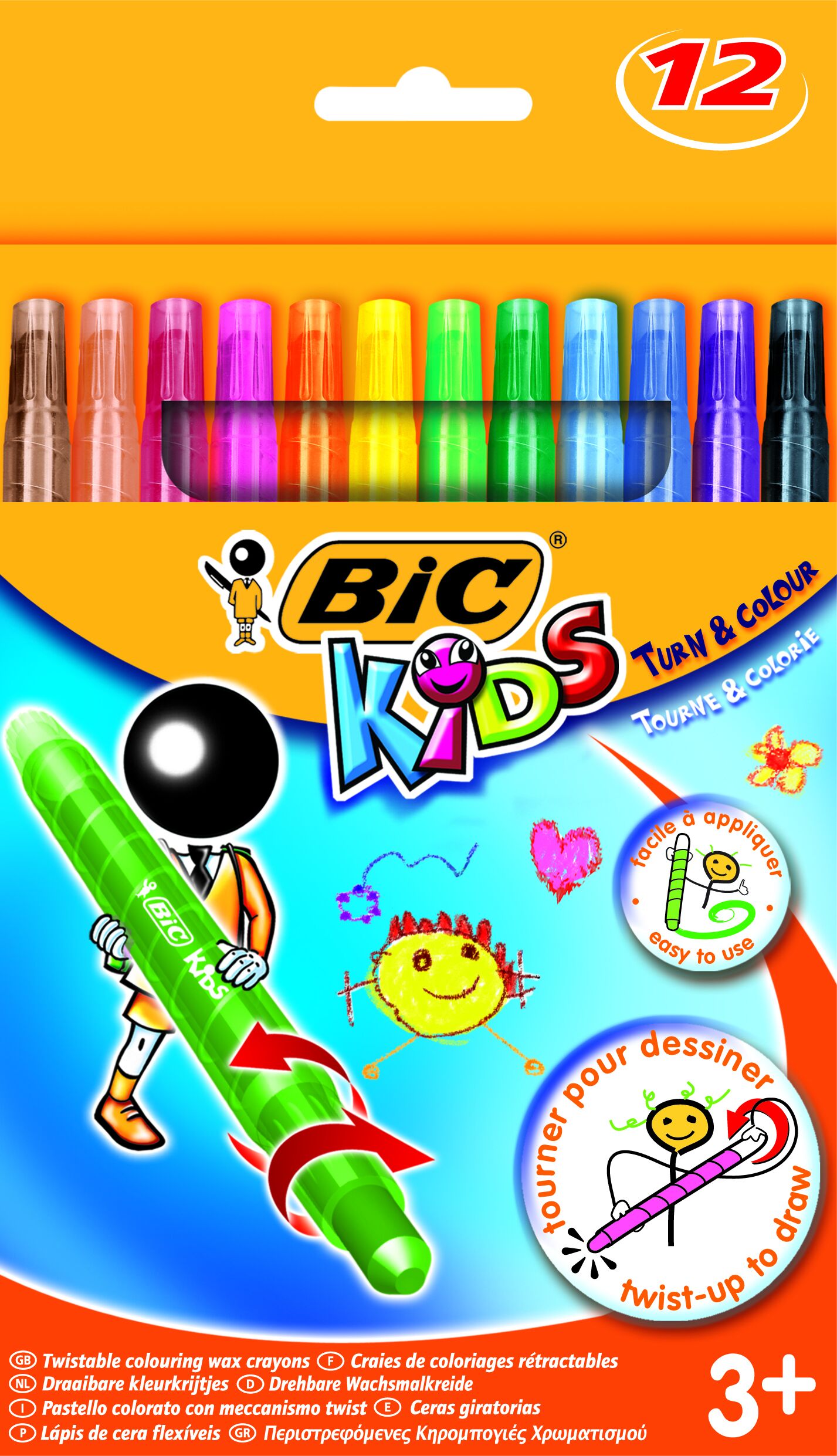 Kredki świecowe z wykręcanym wkładem 12 kolorów Kids Turn & Color BIC