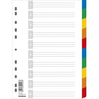 Przekładki A4 10 kolorów z kartą opisową plastikowe PP Donau 