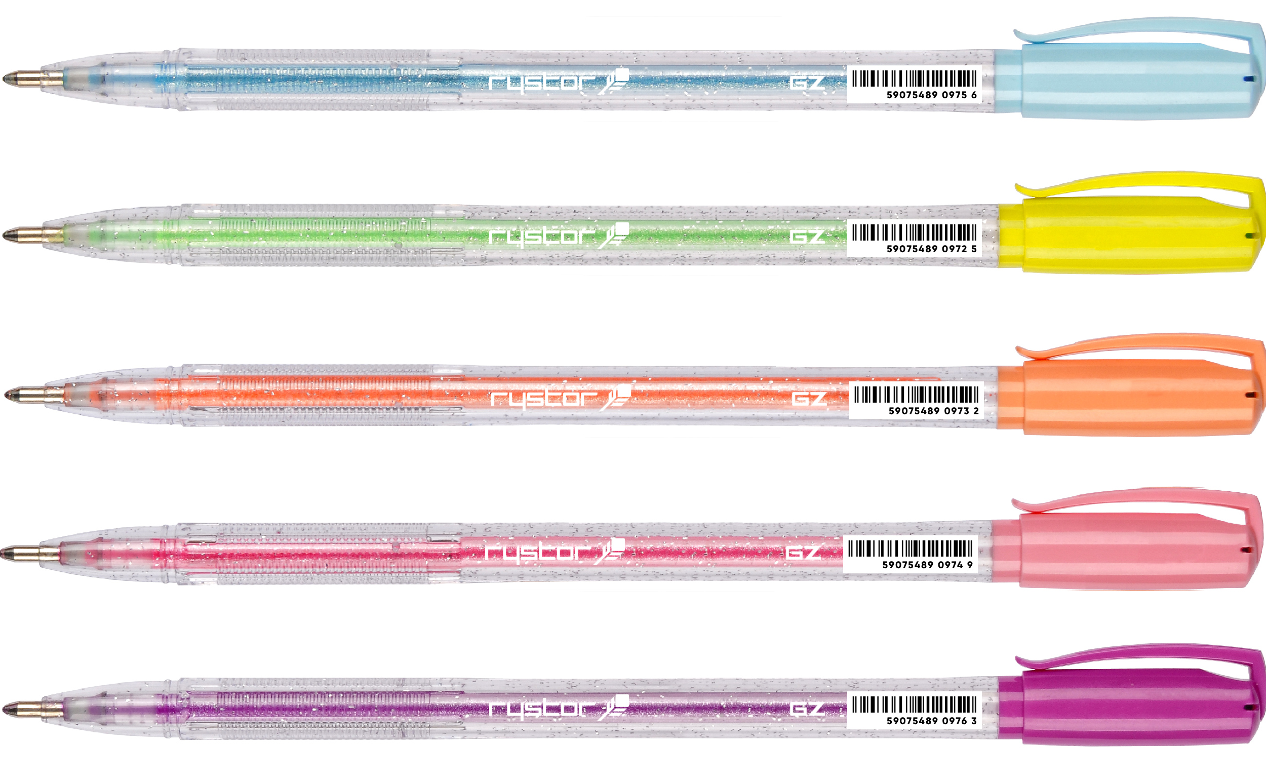 Długopis żelowy brokatowo-fluo 5 kolorów 0,5 GZ Rystor