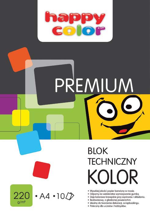 Blok techniczny kolorowy A3/10 kartek Premium 220g Happy Color