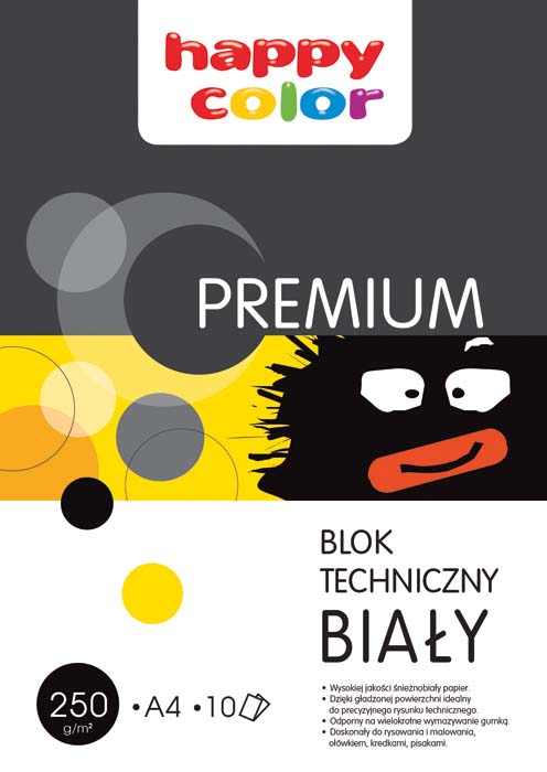 Blok techniczny biały A4/10 kartek Premium 250g Happy Color