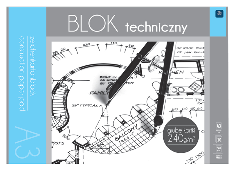 Blok techniczny biały A3/10 kartek 240g Interdruk