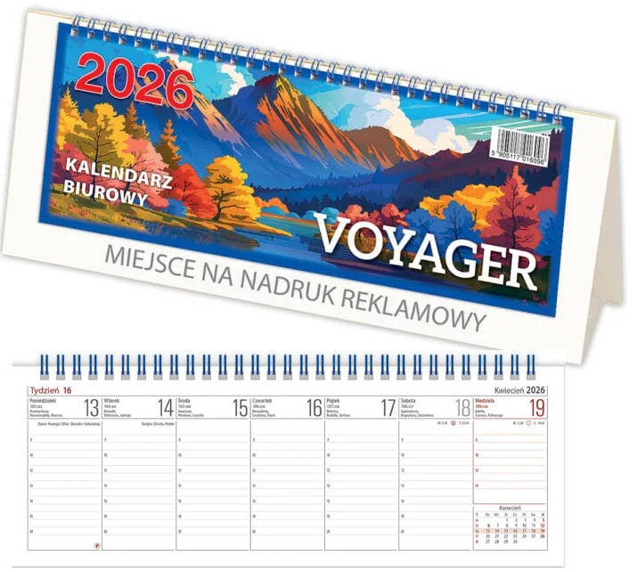 Kalendarz biurkowy stojący 31x12cm 2026 Voyager Telegraph
