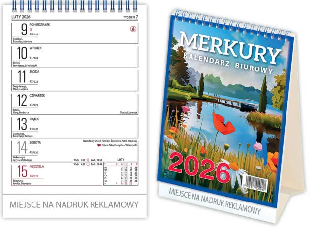 Kalendarz biurkowy stojący 15x25cm 2026 Merkury Telegraph
