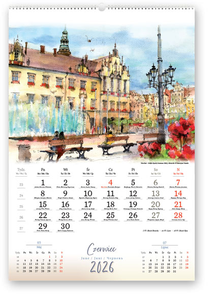 Kalendarz wieloplanszowy naścienny A3 32x47cm 2026 miasta polski Lucrum