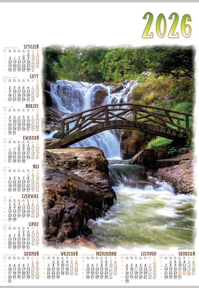 Kalendarz jednoplanszowy ścienny A1 61x88cm 2026 wodospad Lucrum