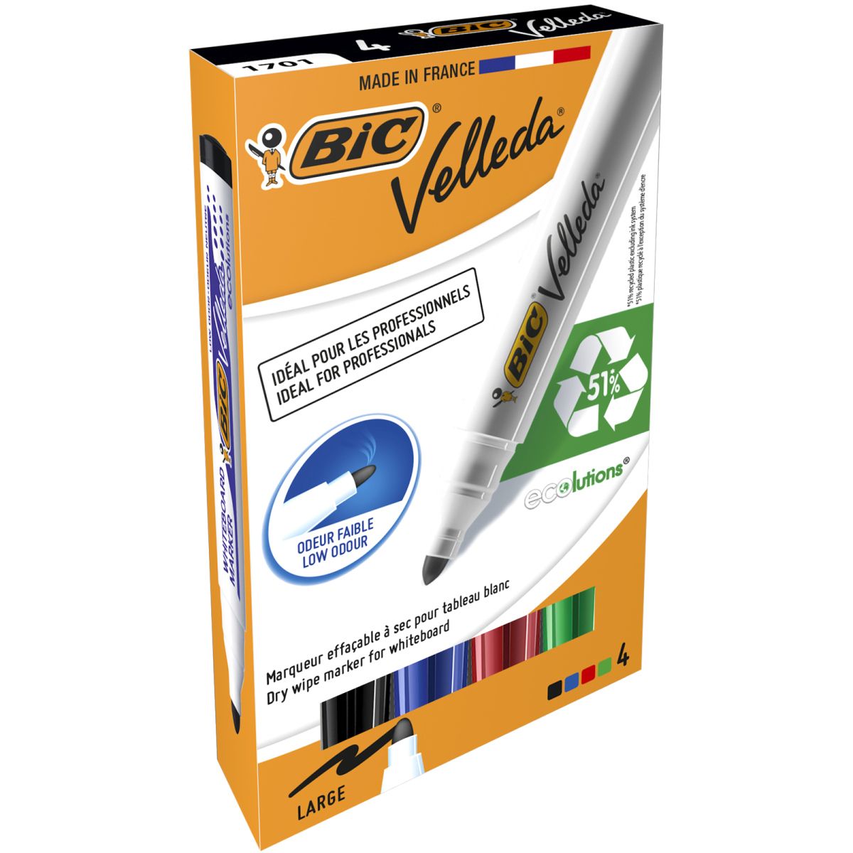 Marker suchościeralny 4 kolory Velleda okrągły BIC