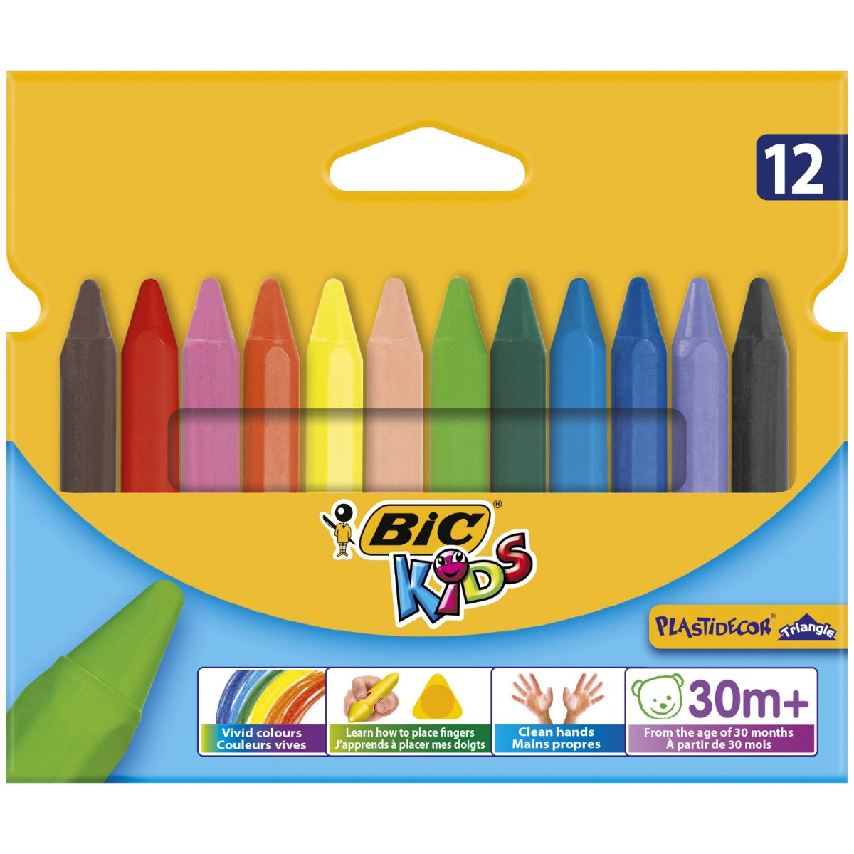 Kredki świecowe trójkątne 12 kolorów Plastidecor Kids BIC
