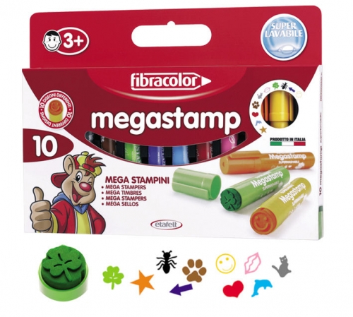 Flamastry stempelki 10 kolorów Mega Stamp Fibracolor