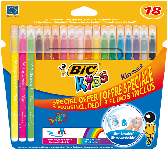 Flamastry 15 kolorów + 3 fluorescencyjne Kids Couleur BIC