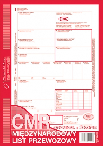 List przewozowy międzynarodowy CMR oryginał + 3kopie A4/80kart. M&P