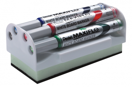 Zestaw markerów suchościeralnych Maxiflo Pentel 4 kol+ gąbka MWL5S