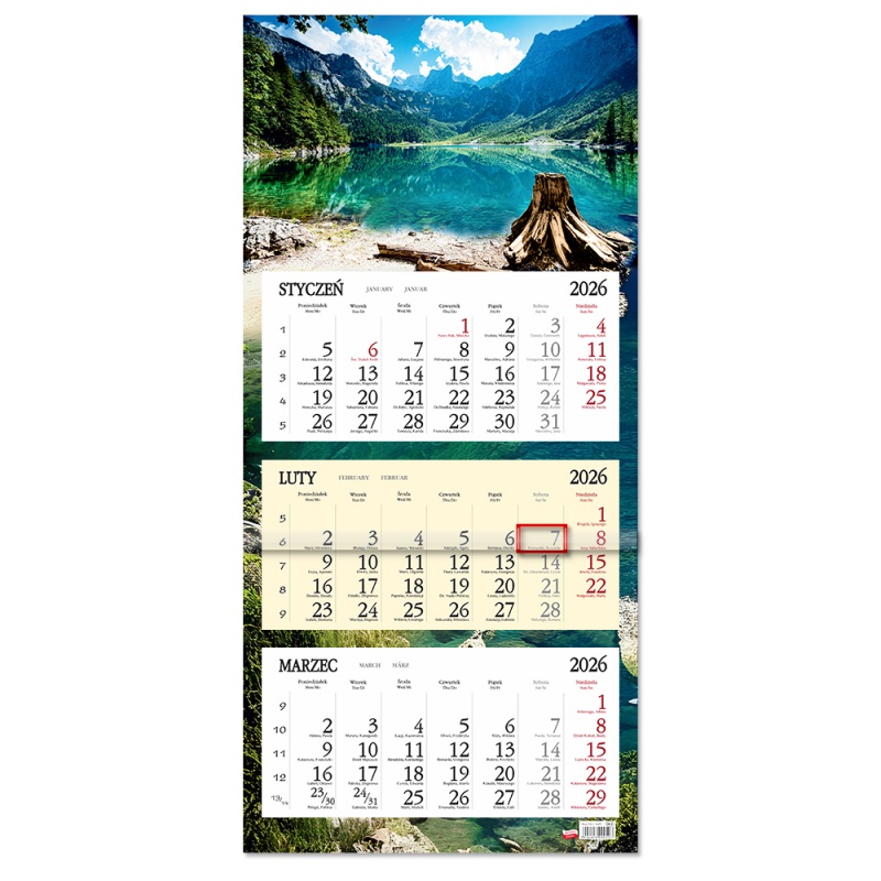 Kalendarz trójdzielny ścienny 32x85cm 2026 Sapt