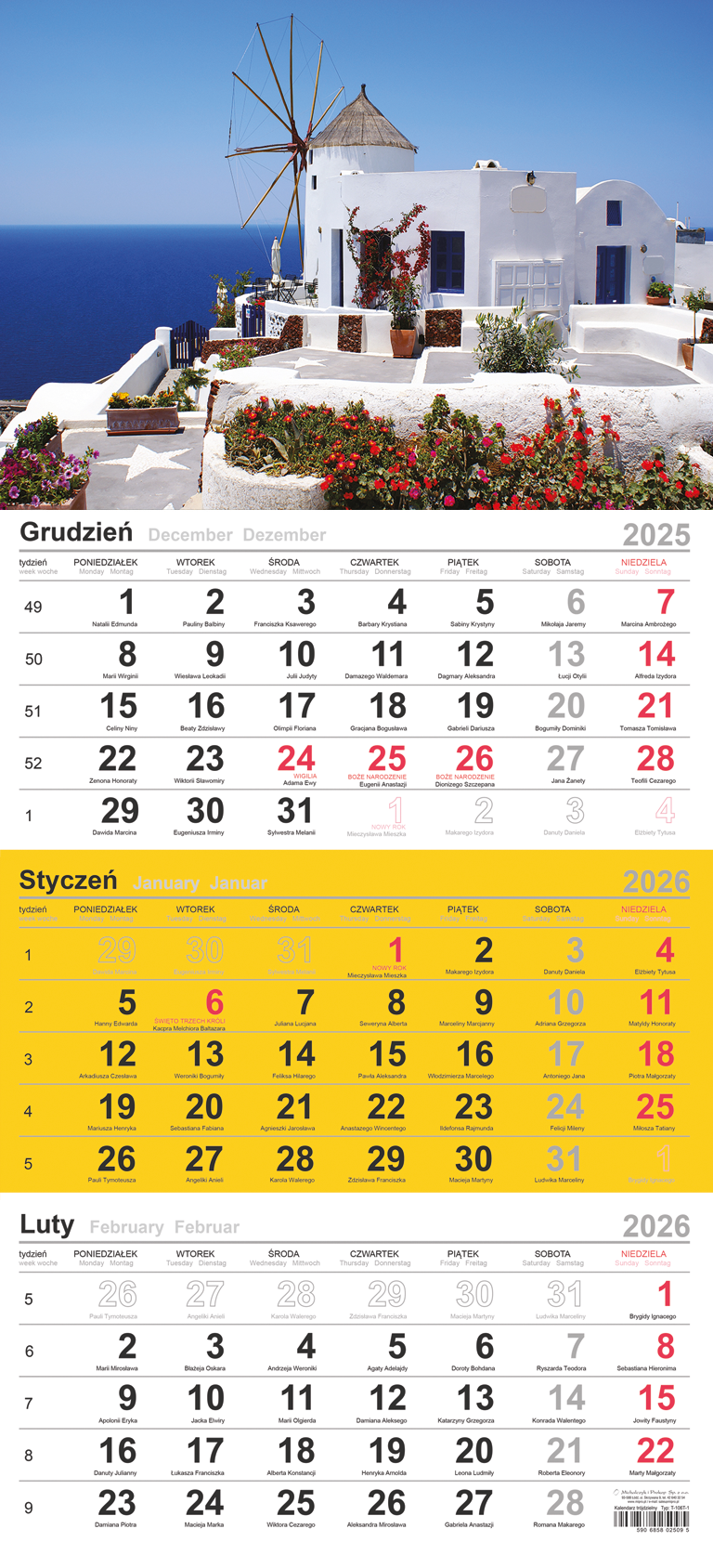 Kalendarz naścienny trójdzielny 29x62cm 2026 Michalczyk