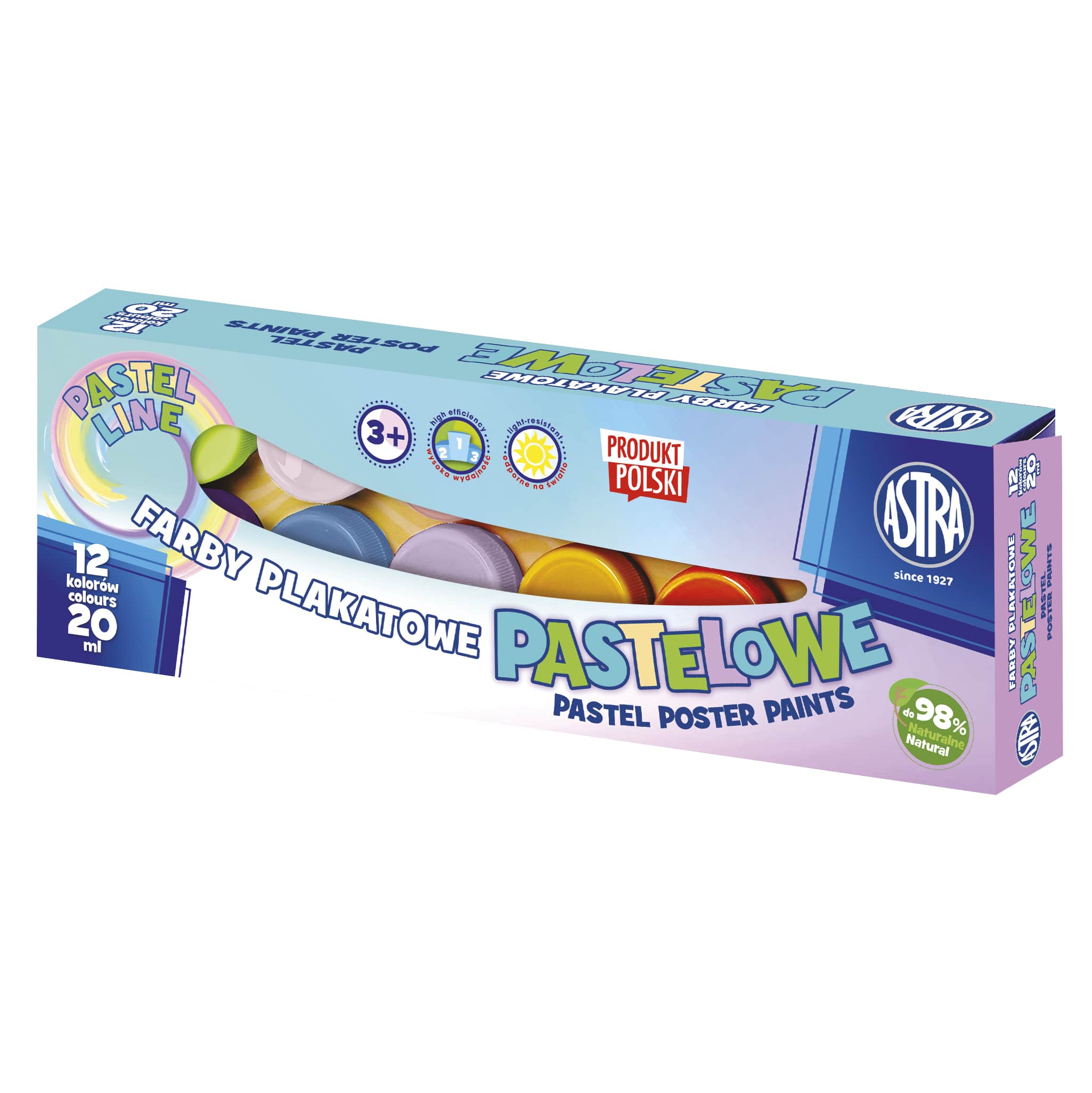 Farby plakatowe pastelowe 12 kolorów 20ml Astra