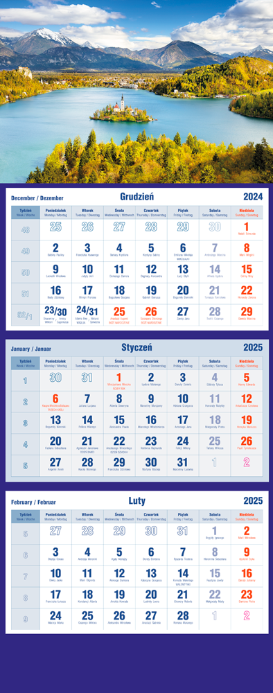 Kalendarz naścienny trójdzielny 32x86cm 2026 Michalczyk