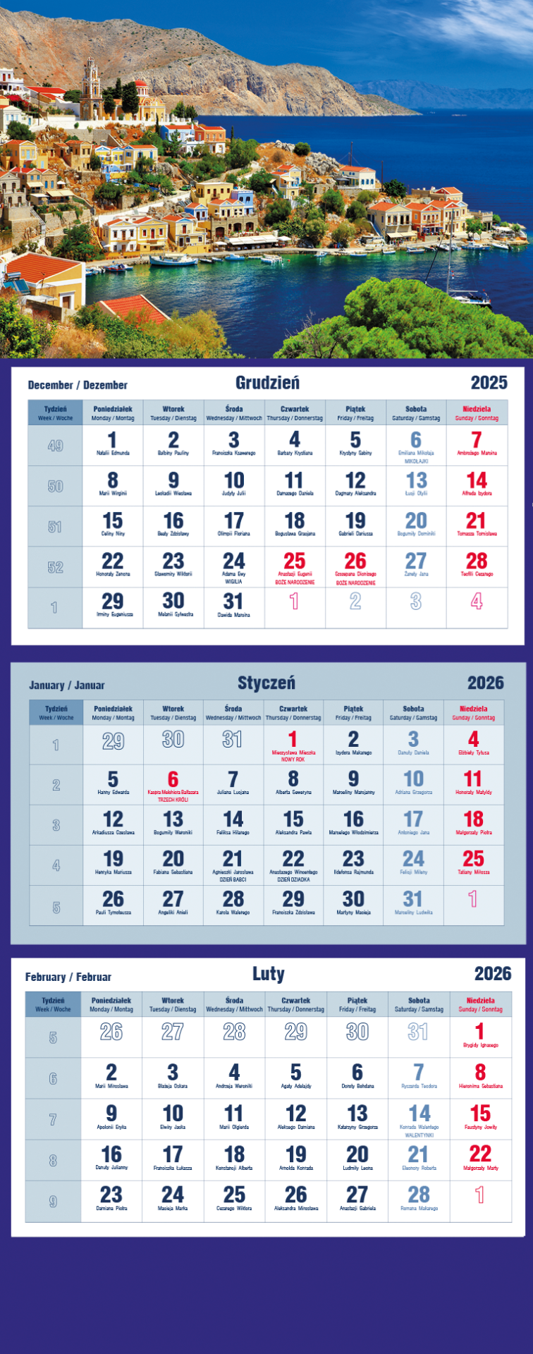 Kalendarz naścienny trójdzielny 32x86cm 2026 Michalczyk