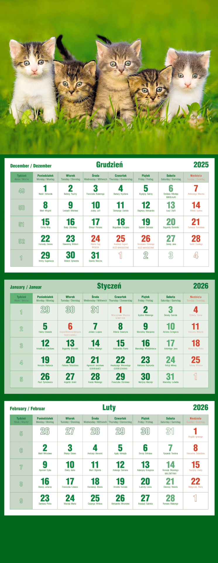 Kalendarz naścienny trójdzielny 32x86cm 2026 Michalczyk
