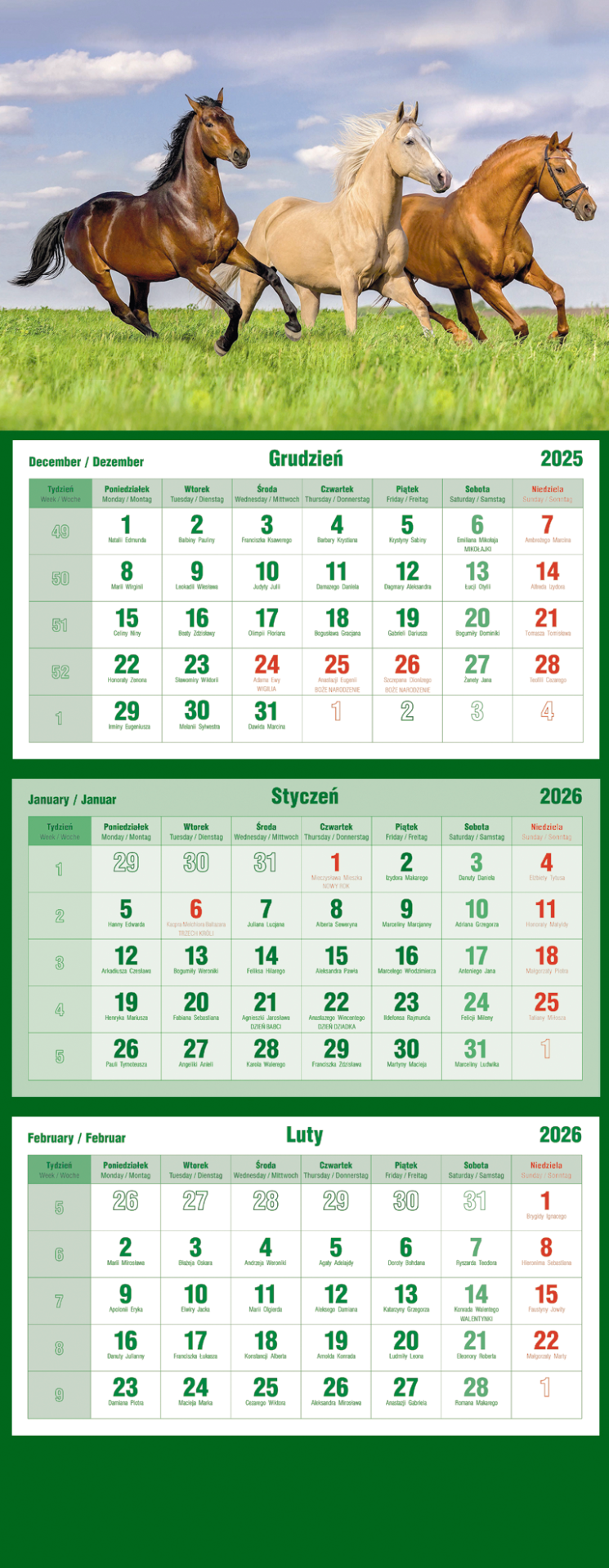 Kalendarz naścienny trójdzielny 32x86cm 2026 Michalczyk