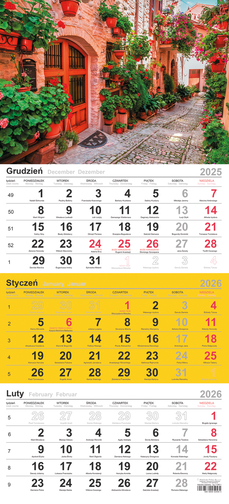 Kalendarz naścienny trójdzielny 29x62cm 2026 Michalczyk