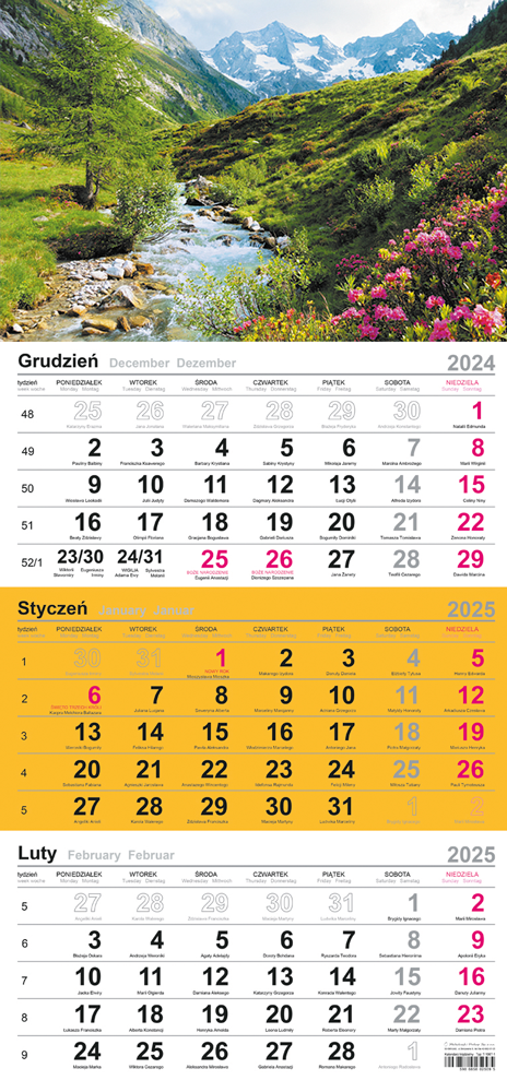 Kalendarz naścienny trójdzielny 29x62cm 2026 Michalczyk