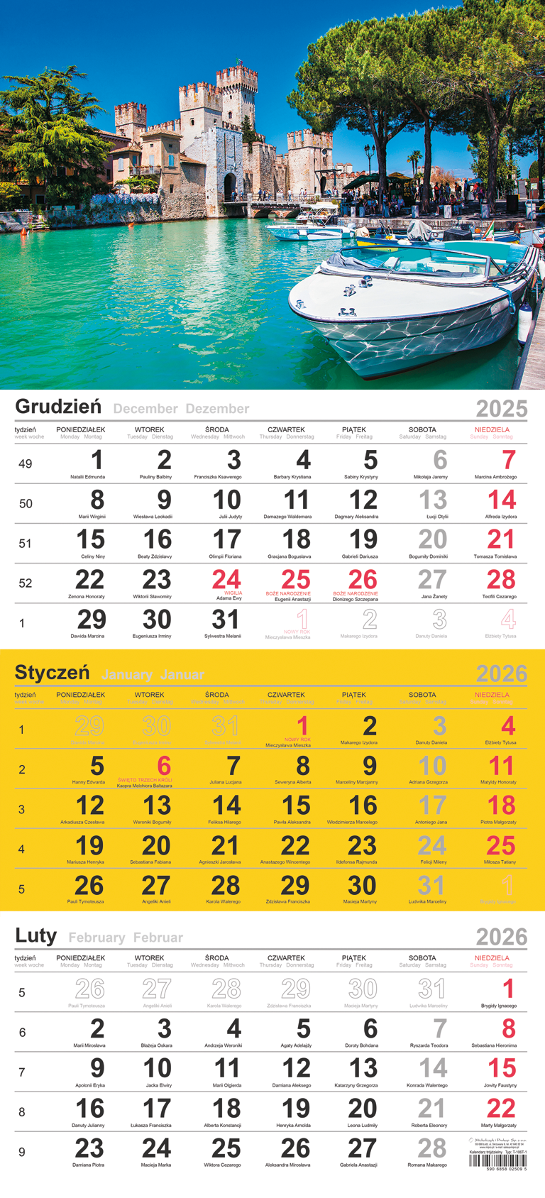 Kalendarz naścienny trójdzielny 29x62cm 2026 Michalczyk