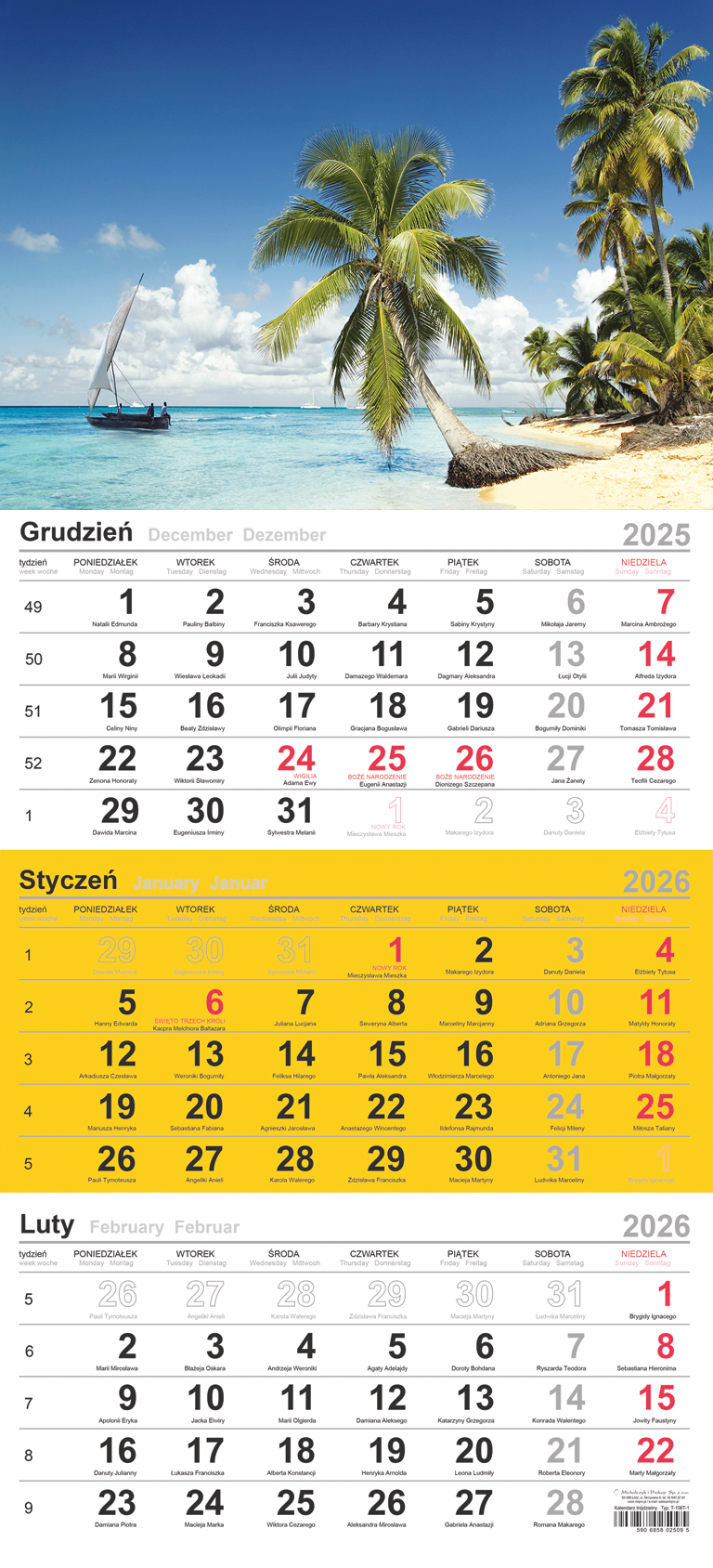 Kalendarz naścienny trójdzielny 29x62cm 2026 Michalczyk