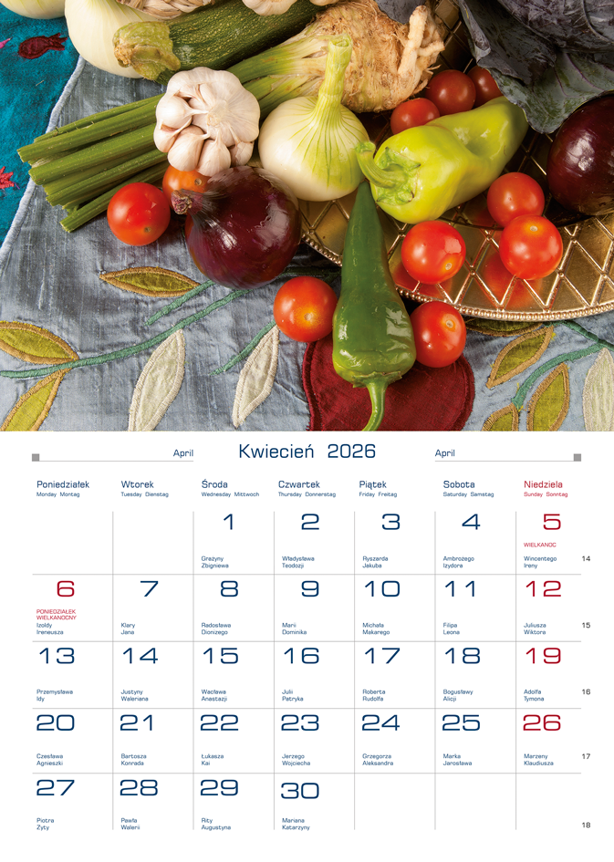 Kalendarz naścienny wieloplanszowy 20x28cm 2026 Kuchenne klimaty Michalczyk