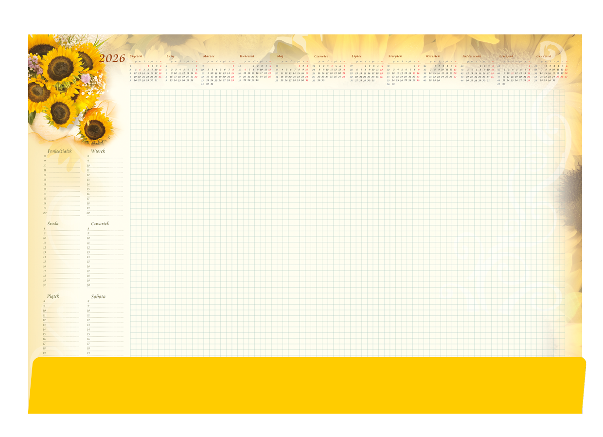 Biuwar kalendarz tygodniowy na biurko 42x59cm 52 kartki z listwą 2026 Michalczyk