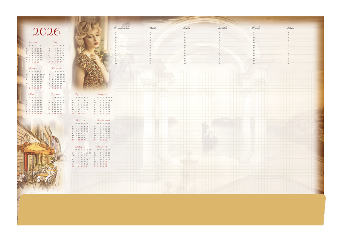 Biuwar kalendarz tygodniowy na biurko 33x42cm 52 kartki z listwą 2026 Michalczyk